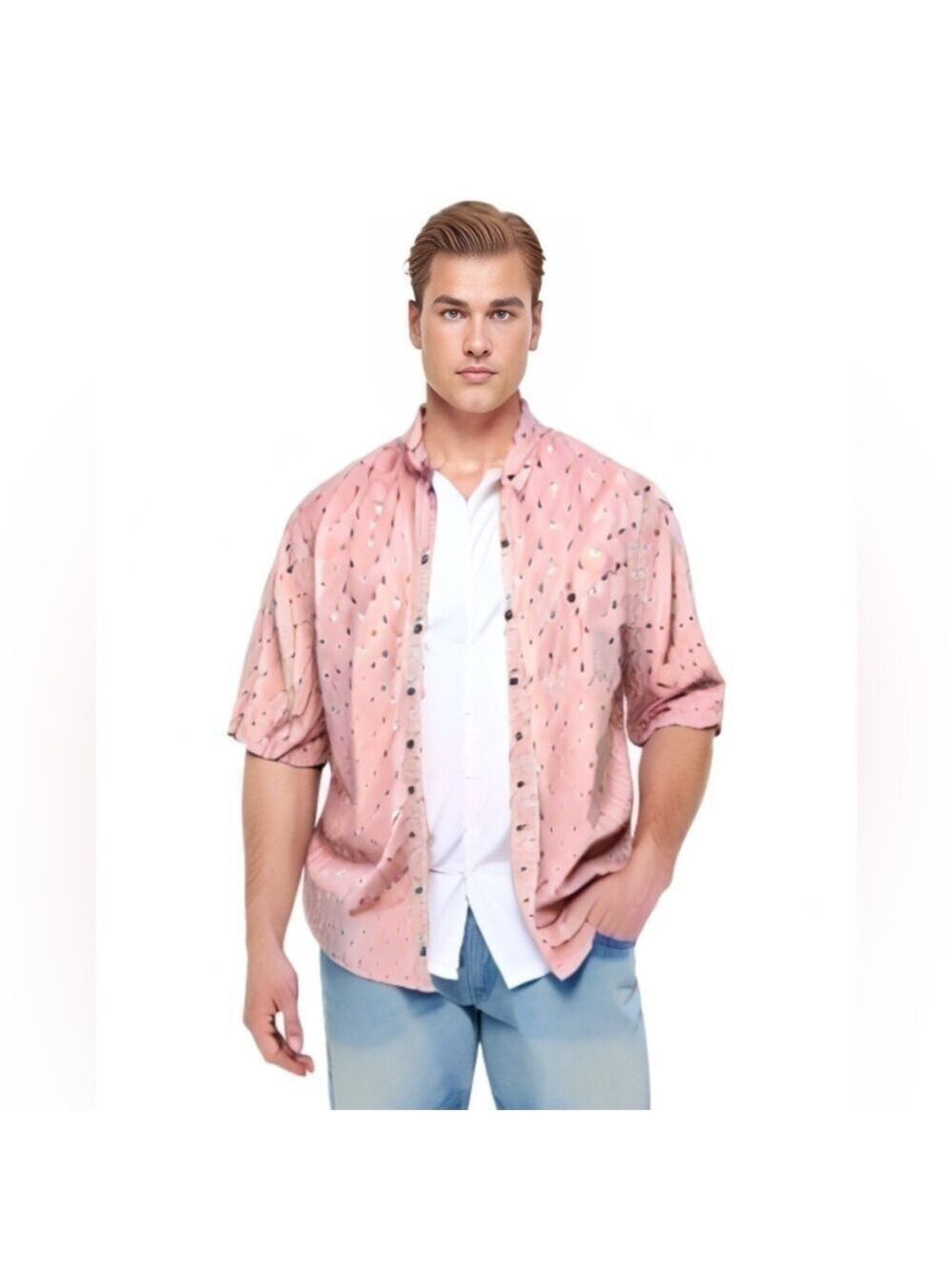 Sunrise Kingdom Men’s Pink Pineapple Button Down Shirt XL